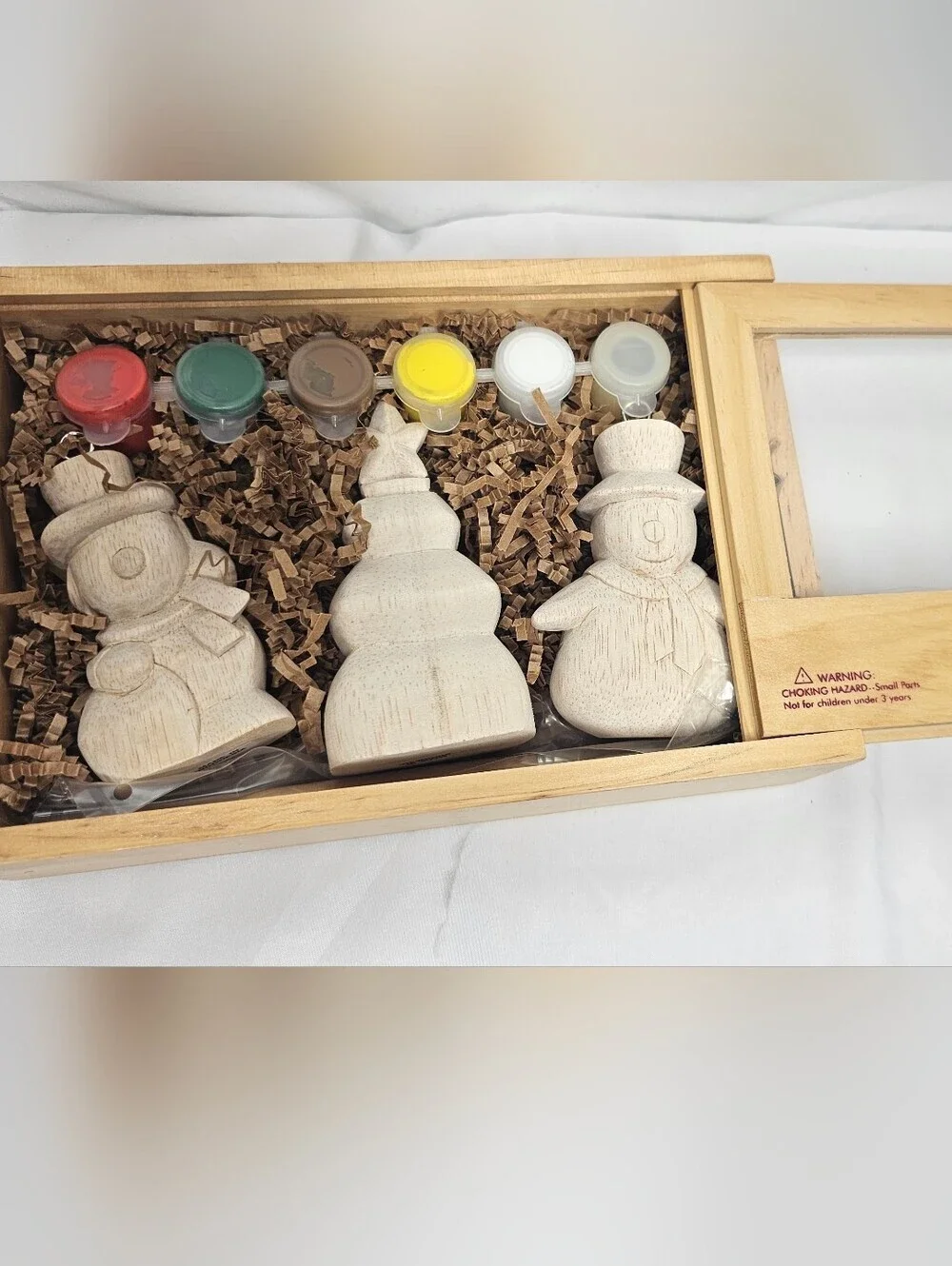 Pottery Barn Kids Wooden Paint An Ornament Kit Craft Christmas Tree Snowman NIB